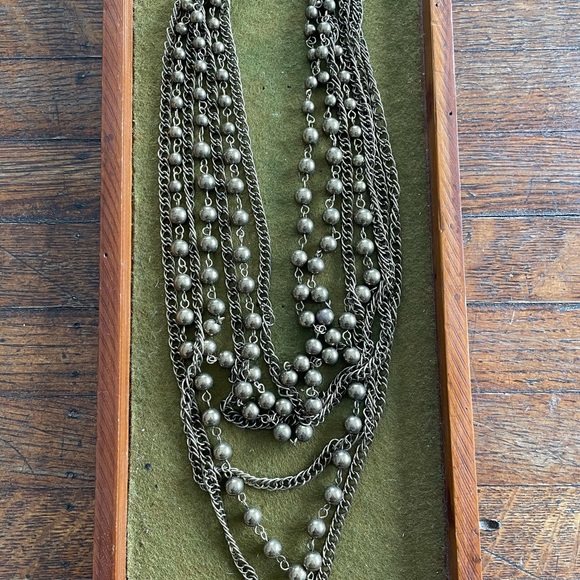 Seven strand brass tone layered necklace chains - Picture 1 of 9